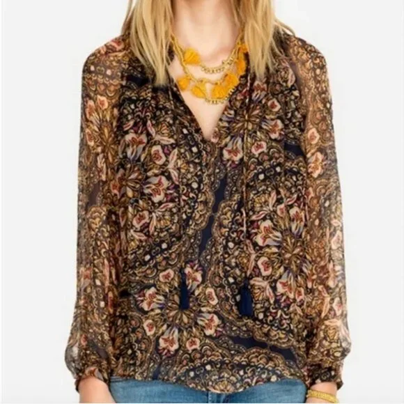 Johnny Was Jade Riley Silk Peasant Blouse S - Picture 3 of 16